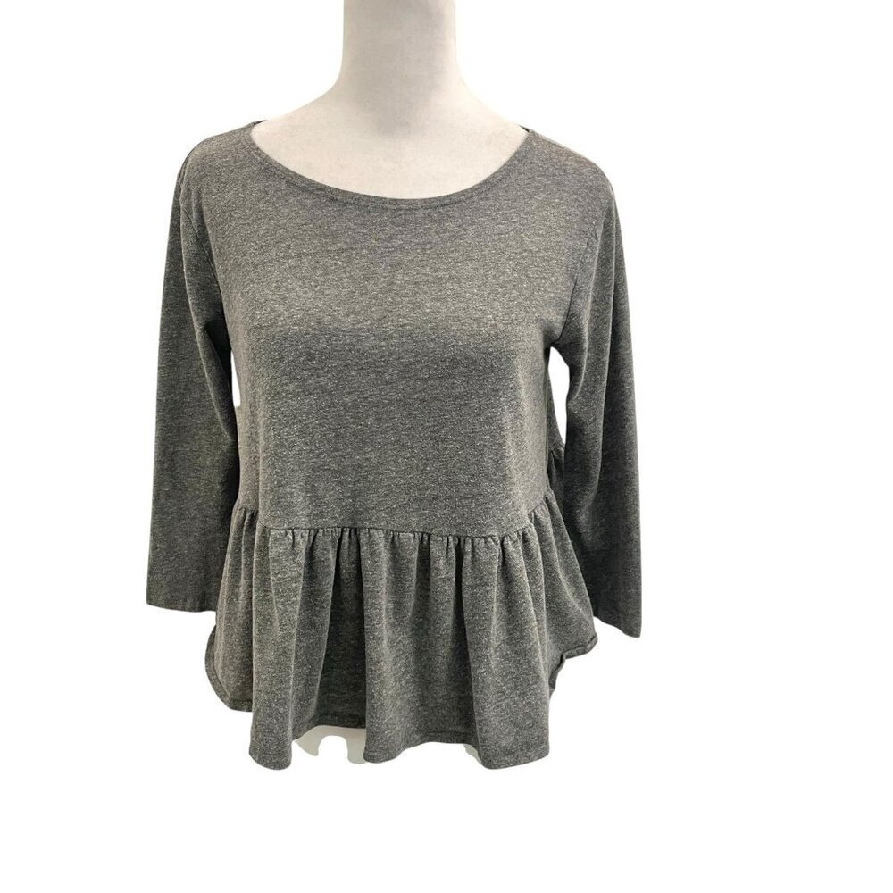 Free People Peplum Babydoll 3/4 Sleeve Top Blouse Boho Indie Gray size XS